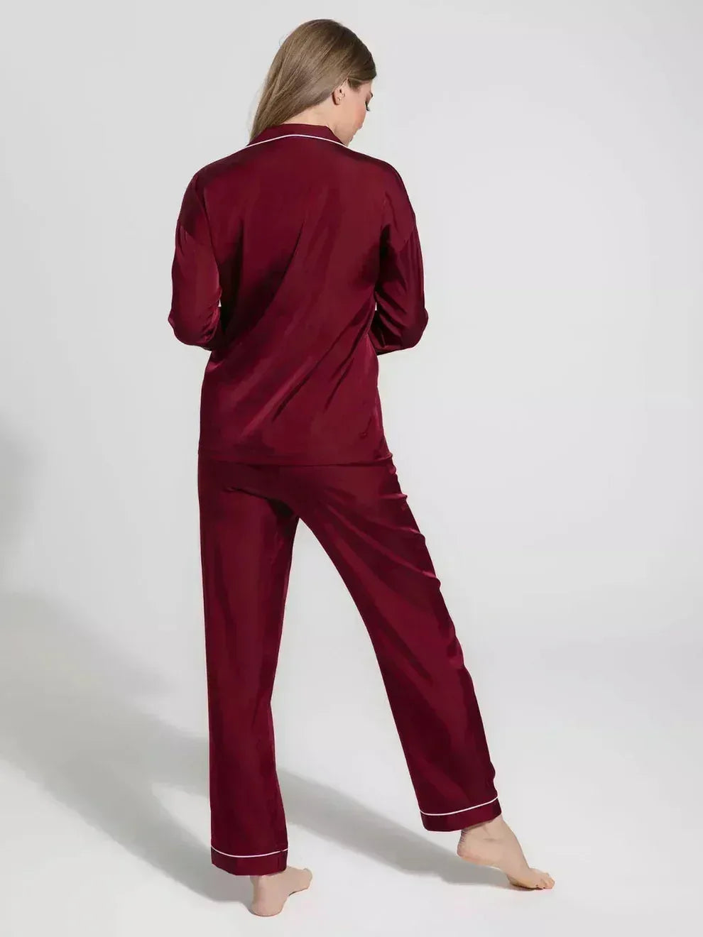 FawaQa | 2 Piece Shirt Trouser Silk Night Suit - MEHROON - FawaQa