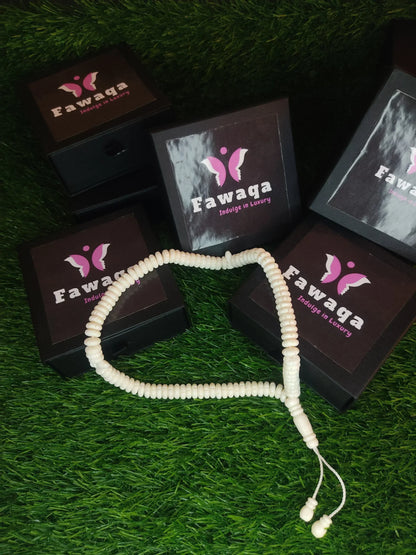 White Bead Natural Material Tasbih | 100 and 33 Beads - FawaQa