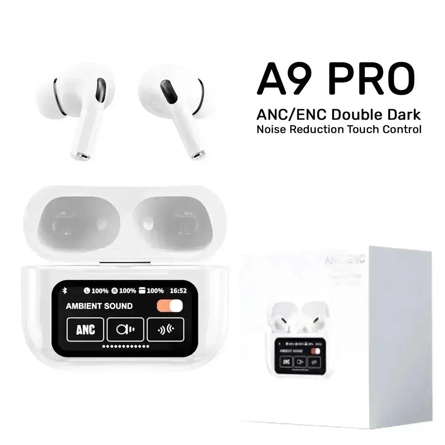 ANC/ENC A9 Airpods Touch Screen Wireless Pro Earbuds - FawaQa