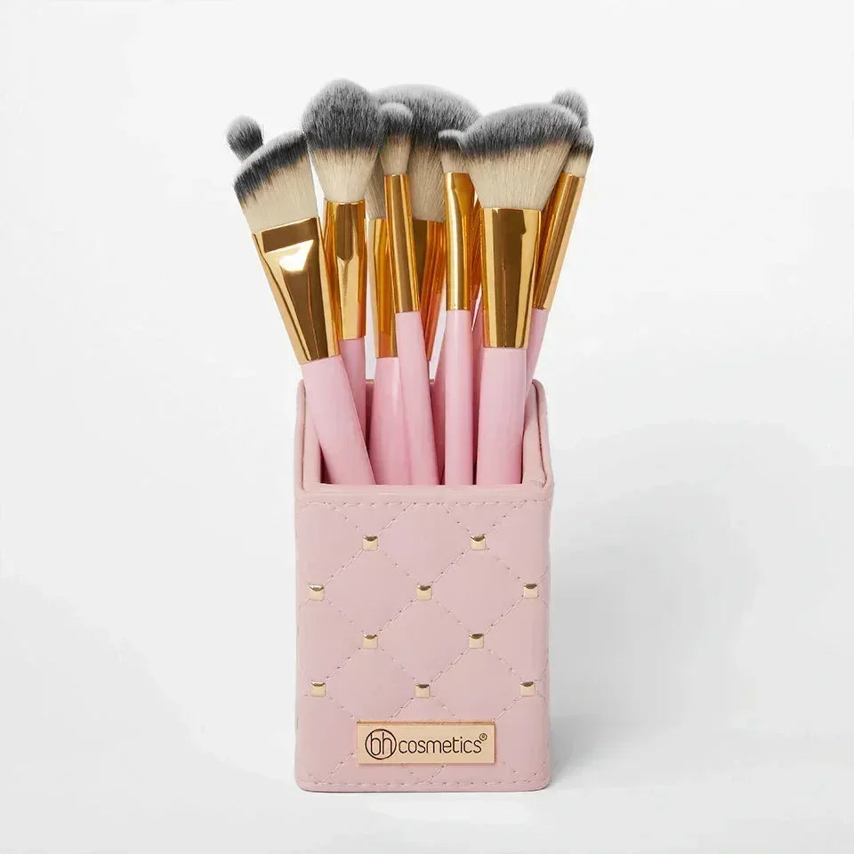 FawaQa | BH Cosmetics | Pink Studded Elegance 12 Piece Brush Set with a Brush Stand - FawaQa