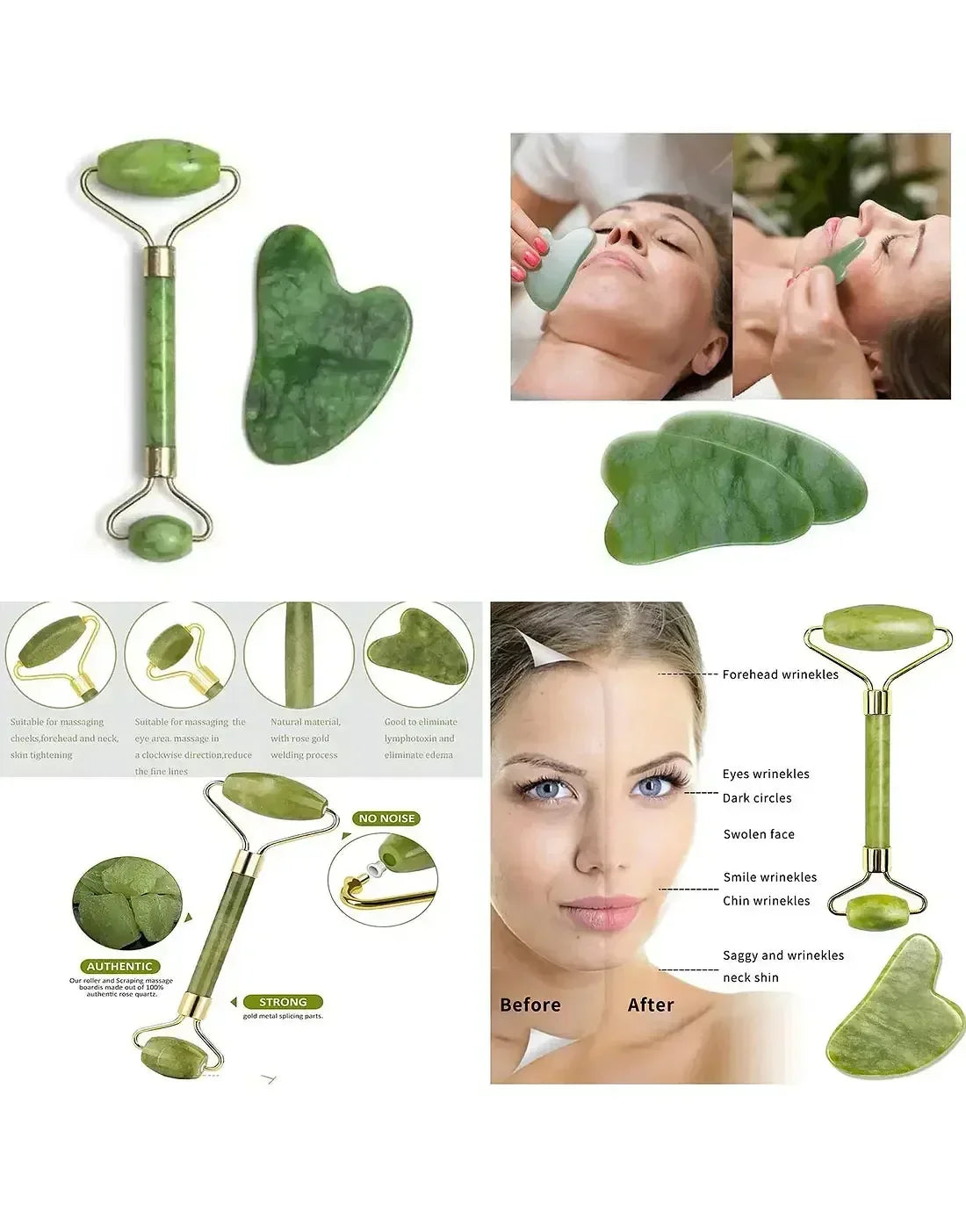 Flawless Jade Roller with Marble Stone Facial Massager for Skin Care & Glow - FawaQa